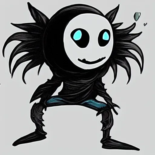 Image similar to the main character for a side scrolling video game in the style of hollow knight.