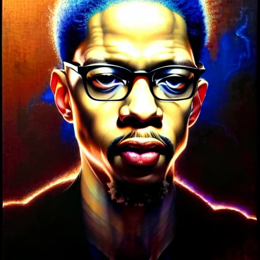 Prompt: uhd photorealistic portrait of albino malcom x, by amano, ayami kojima, greg rutkowski, lisa frank, mark brooks, and karol bak, masterpiece, cinematic composition, dramatic pose, studio lighting, correct face, hyperdetailed, intricate details