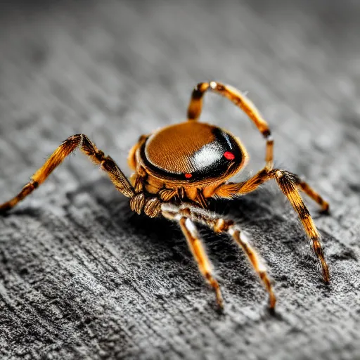 Image similar to macro lens photo of a spider, dynamic lighting, photorealistic, ultra detailed, stunning visuals, blur, studio photo, studio quality lighting, 8 k