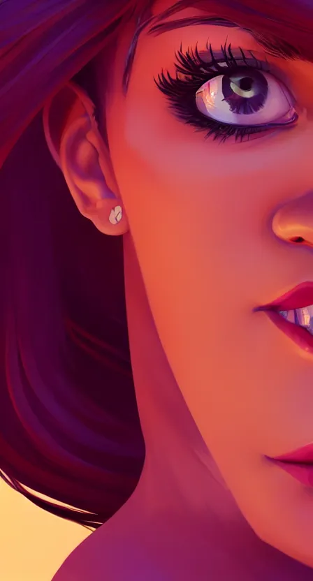 Prompt: extreme close up of zendaya, mouth in the shape of the phoneme / m /, ambient lighting, 4 k, lois van baarle, ilya kuvshinov, rossdraws, alphonse mucha, jung gi kim, dylan kowalsk, artstation