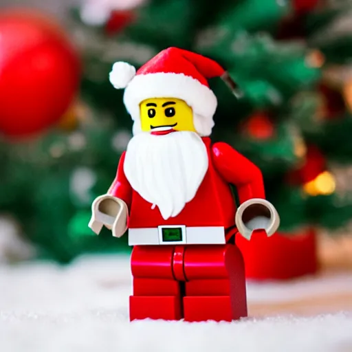 Prompt: LEGO Santa claus with flying reindeer