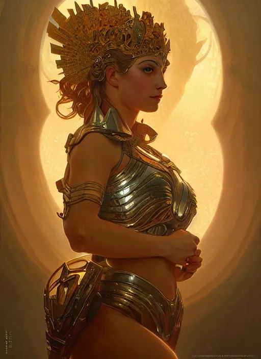 Image similar to the goddess hera looking angry, armour made of paper, volumetric lights, dystopian, intricate, elegant, highly detailed, digital painting, artstation, concept art, smooth, sharp focus, symmetric face, illustration, art by artgerm and greg rutkowski and alphonse mucha