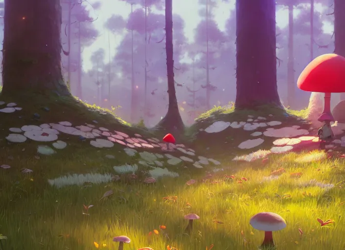 Image similar to mushroom forest, detailed, cory loftis, james gilleard, atey ghailan, makoto shinkai, goro fujita, studio ghibli, rim light, exquisite lighting, clear focus, very coherent, plain background, soft painting