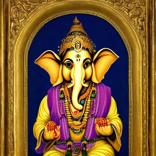 Image similar to a renaissance style portrait painting of Ganesha