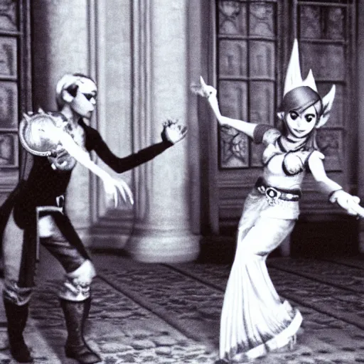 Image similar to zelda dancing salsa with link inside the castle