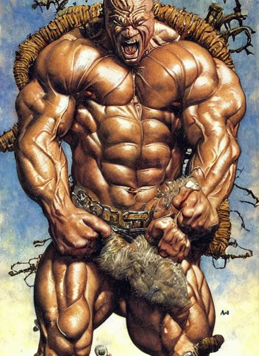 Image similar to portrait of muscular morgan aste as marvel's the thing, dynamic, by norman rockwell and lawrence alma tadema and jack kirby and greg staples and nc wyeth and tom lovell