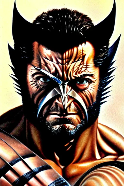 Image similar to airbrush portrait of wolverine from xmen, by dimitri patelis marvel masterpieces