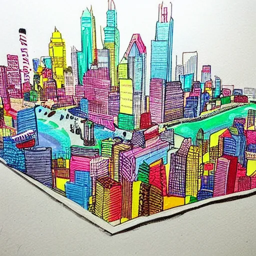 Image similar to A little city located entirely on a sheet of paper. Trending on art station, colorful, magical.