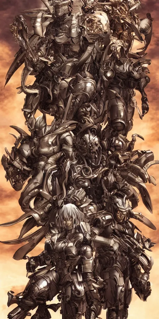 Image similar to Four horsemen of the apocalypse by masamune shirow, vivid, very detailed, matte, cinematic, CGSociety