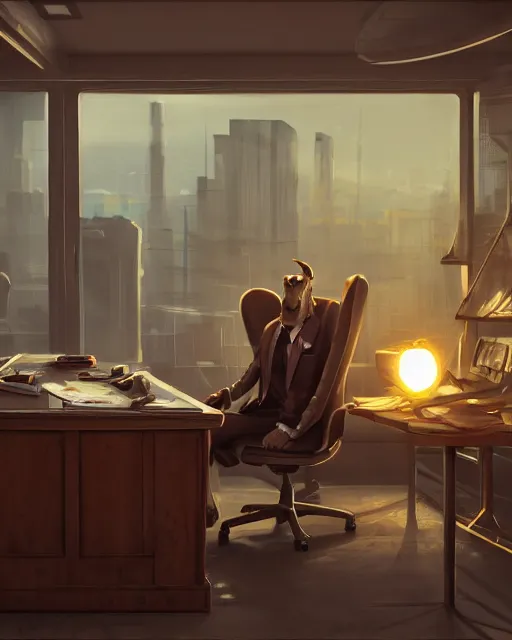 Prompt: artstation scifi scene of a weasel in suits drinking tea ， in an shabby office, wooden, furnitures ， many brocade flags summer unreal engine 5, hyper realism, realistic shading, cinematic composition, blender render, octane render, hdr, detailed textures, photorealistic, wide shot