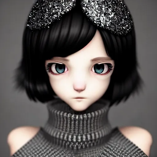 Prompt: beautifully pretty stoner girl, 2 2 years old, black sweater, grey checkered skirt, very cute features, glittery short black hair, blue eyes, universal volumetric lighting, soft glow, by range murata, highly detailed intricately sharp focus, trending on pinterest, unreal engine 5 4 k uhd image