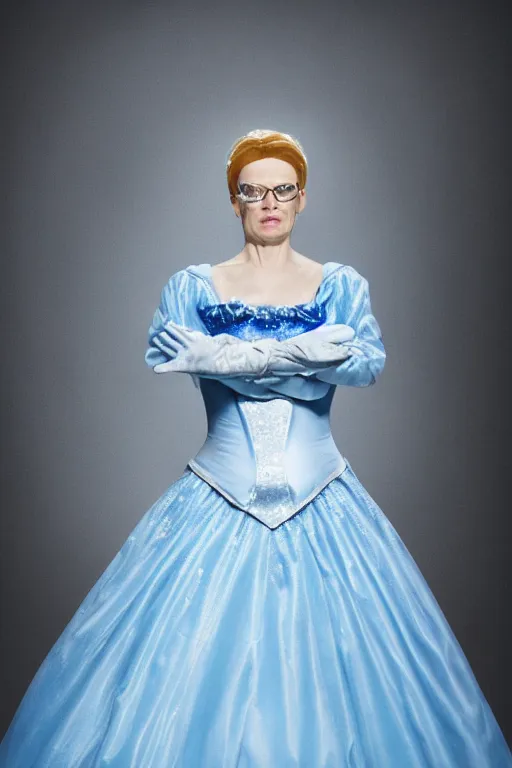 Prompt: Walter White as Cinderella, promo shoot, studio lighting