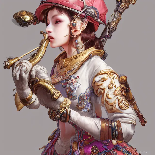 Prompt: studio portrait of neutral good colorful female cleric bard healer as absurdly beautiful, elegant, young skinny gravure idol, ultrafine hyperrealistic illustration by kim jung gi, irakli nadar, intricate linework, sharp focus, bright colors, octopath traveler, final fantasy, unreal engine highly rendered, global illumination, radiant light, detailed intricate environment