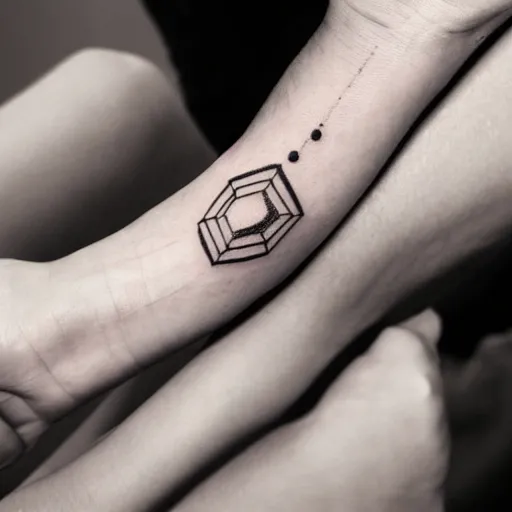 Prompt: handpoke tattoo of a simplistic black and white geometric shape, stick poke, lineart