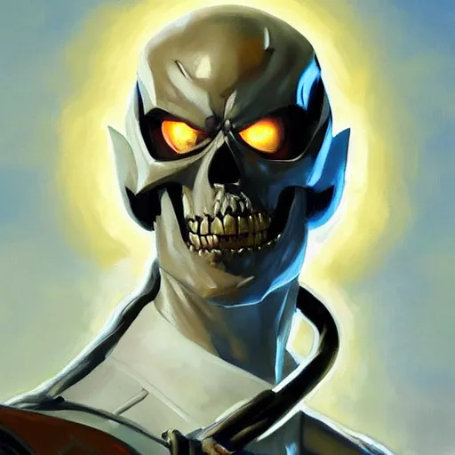 Image similar to greg manchess portrait painting of ghost rider as overwatch character, medium shot, asymmetrical, profile picture, organic painting, sunny day, matte painting, bold shapes, hard edges, street art, trending on artstation, by huang guangjian and gil elvgren and sachin teng