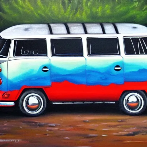 Image similar to a detailed oil painting of a vw bus