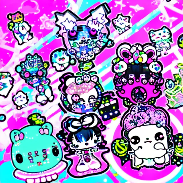 Image similar to cybergoth decora glitchcore yokai girl, sanrio tamagotchi moe ornaments, pastel cute cinematography