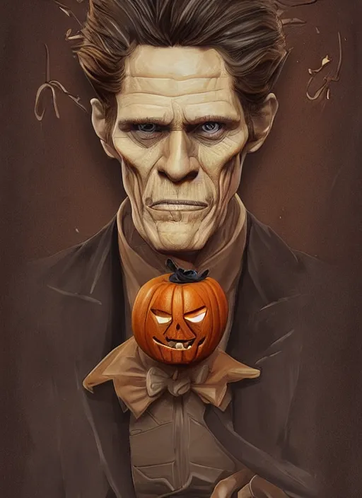 Prompt: powerful male, williem dafoe as jack pumpkinhead, full body character concept, art nouveau, super powers, fantasy, intricate, elegant, highly detailed, digital painting, artstation, concept art, shining, sharp focus, illustration, art by stanley lau