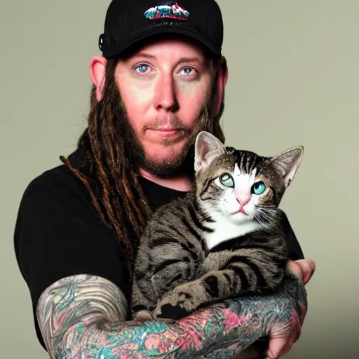 Image similar to Brian Welch holding a kitty, photo