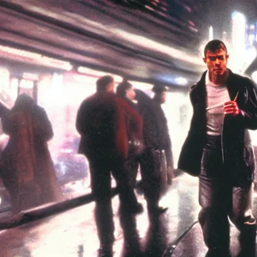 Image similar to bladerunner scene where deckard does standup comedy