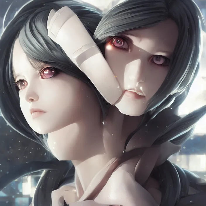 Image similar to symmetrical gorgeous anime girl cyborg - by tom bagshaw, by ilya kuvshinov, rtx rendering, octane render 1 2 8 k, maya, extreme high intricate details by wlop, digital anime art by ross tran, medium shot, close up shot, composition by sana takeda, dramatic lighting by greg rutkowski, 8 k, trending on artstation