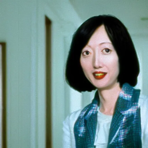 Prompt: ceo of binance changpeng zhao as shelley duvall in the shining movie, axe