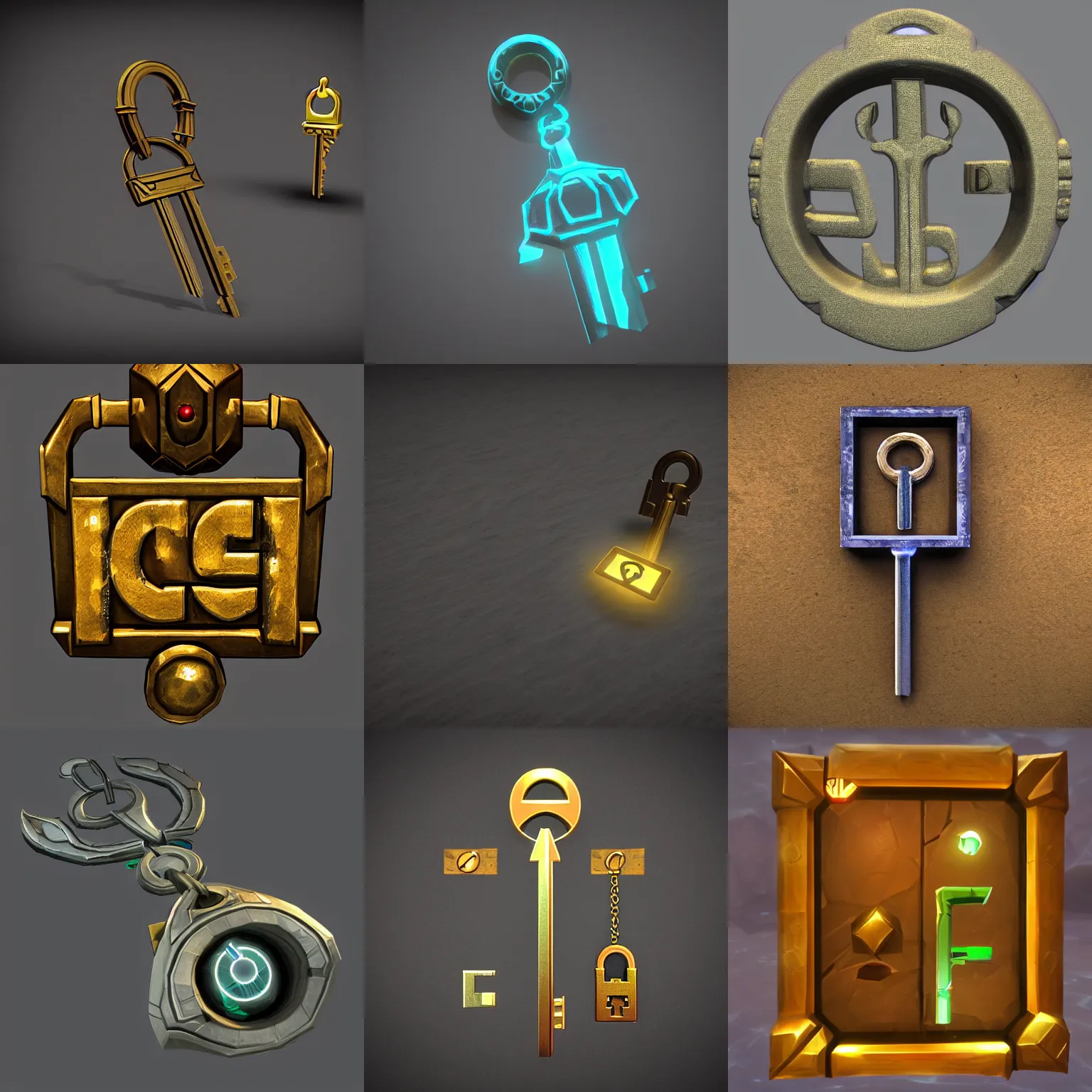 Prompt: a 3D object of unlocking key, centered, inventory item, key has rim lights and outer glow, league of legends style, very detailed