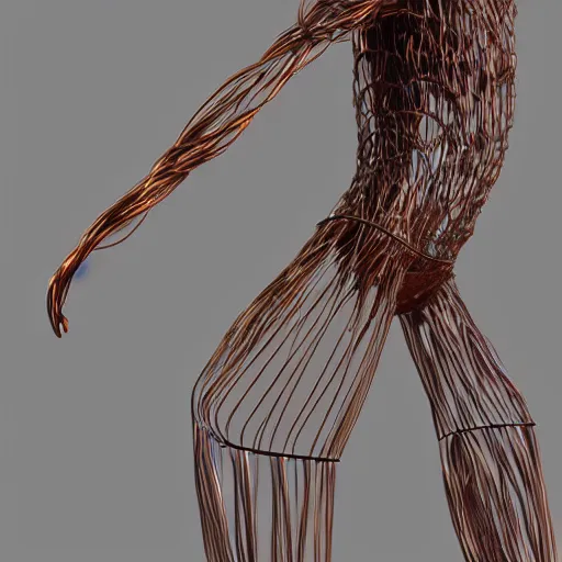 Image similar to human figure made out of wrapped copper wire, 3 d render by pixar and disney,