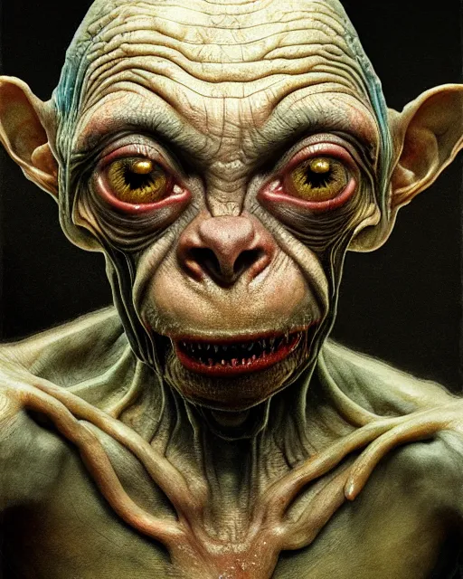 Image similar to gollum ugly, ultra detailed, ultra realistic, adventure time, studio lighting, by beksinski, alejandro jodorowsky, giger, greg rutkowski, carne griffith trending on artstation, deviantart, photorealism