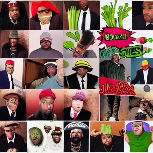 Image similar to gangster rappers the Onion Heads and Celery Foot gang. Each gang can be distinguished by wearing their colours and onion heads and celery feet. Award winning photography