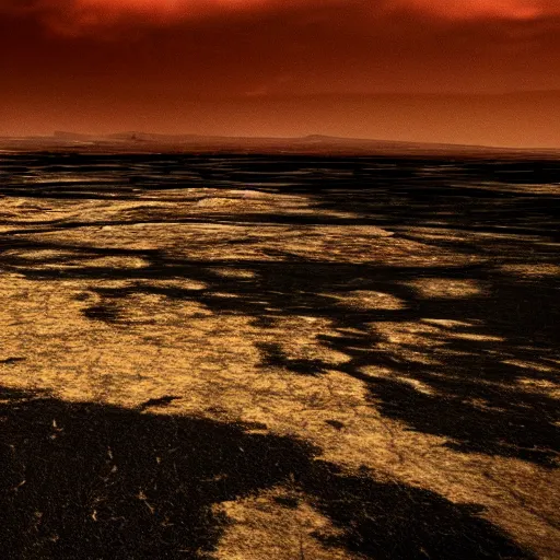 Prompt: a desolate plain with scorched earth, realistic, moody and dark