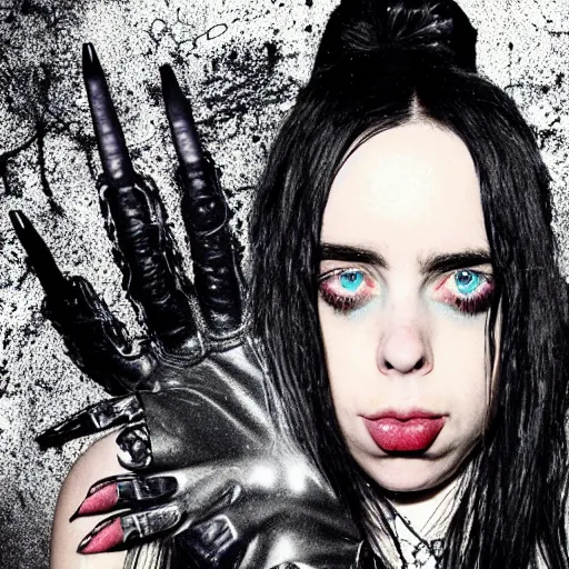 Image similar to billie eilish in a heavy metal album cover