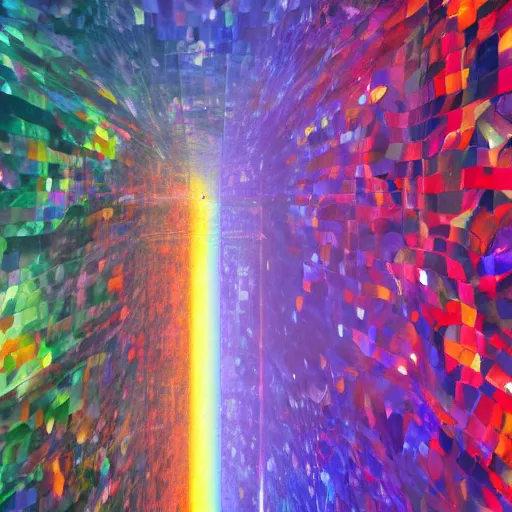 Image similar to long shot of a huge rainbow clear marble, concept art, geometric, by leonid afremov, by gerhard richter, jeff koons, volumetric light, smooth, depth perception, high depth of field, 4 k, unreal engine 5, ultradetailed, hyperrealistic, artstation