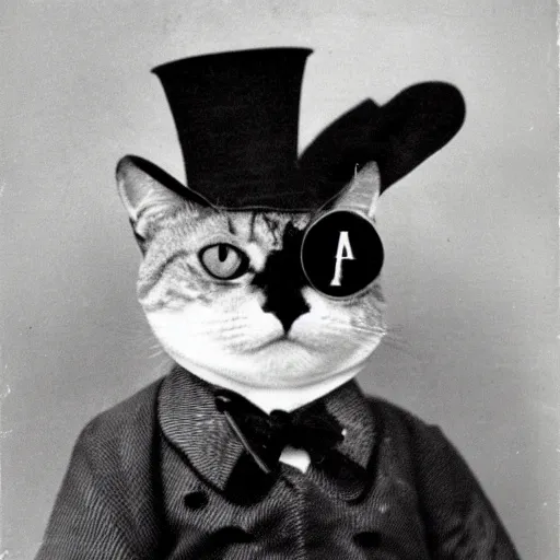 Image similar to a yellow cat with a top hat and a monocle!!, vintage photo