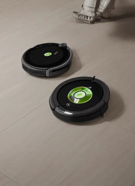 Image similar to A robot roomba with four mechanical limbs, 3D Product, professional render, studio quality, octane render