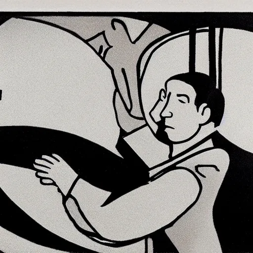 Prompt: A kinetic sculpture. A rip in spacetime. Did this device in his hand open a portal to another dimension or reality?! CCTV by Will Barnet spirited, ordered