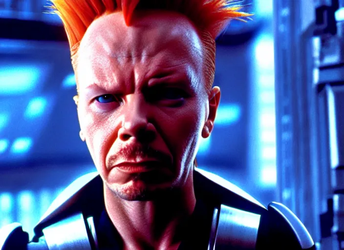 Prompt: still photo from the movie the fifth element, gary oldman, asymmetrical haircut, far future, sharp focus, highly detailed, trending on artstation, intricate, cinematic composition