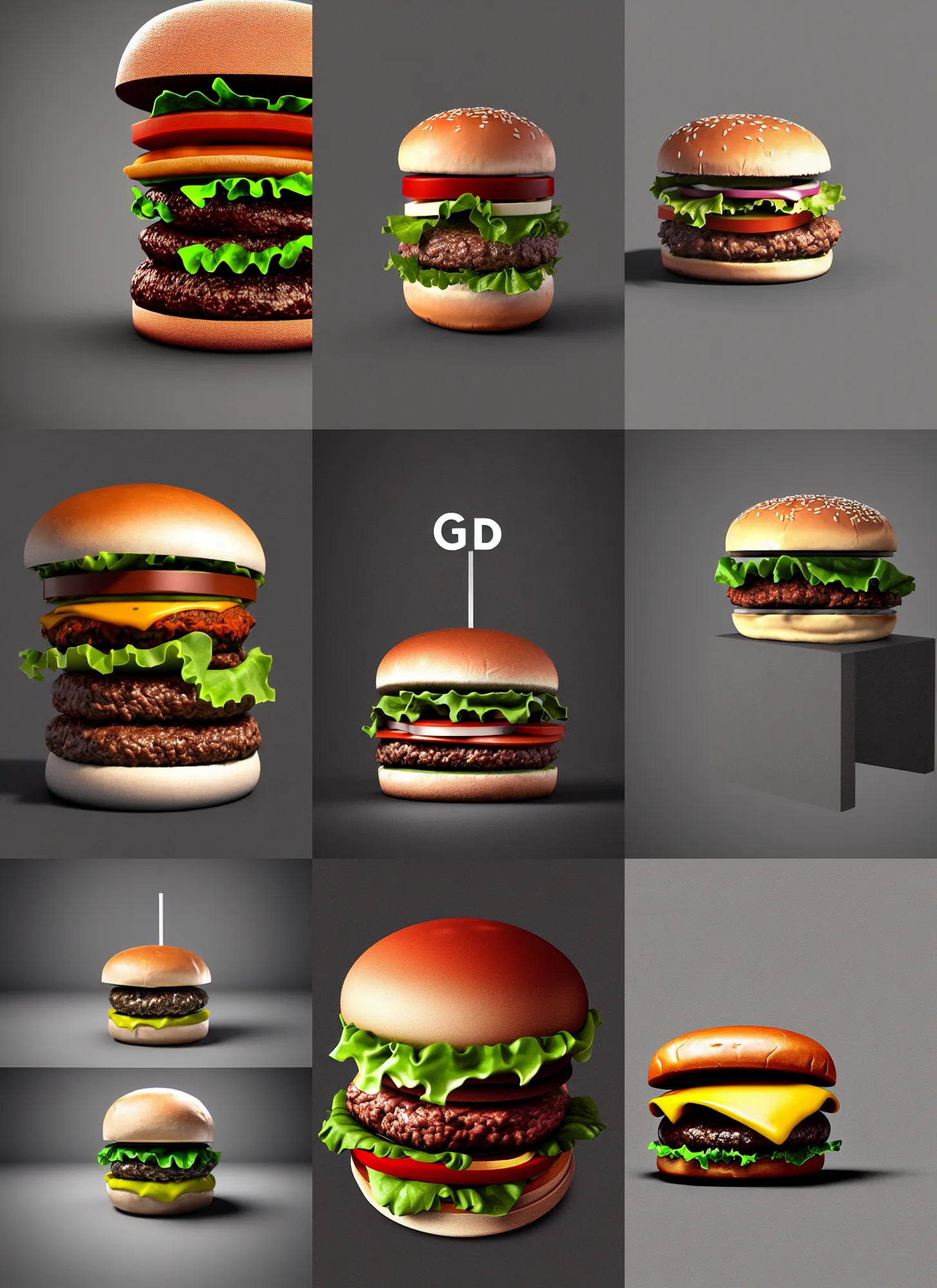 Prompt: hamburger what made entirely of bones, grey background, octane render, unreal engine 5, realistic, studio lighting, 8 k, 3 d render - w 7 0 4