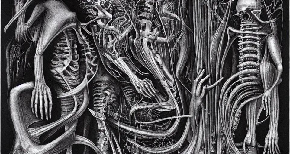 Image similar to the two complementary forces that make up all aspects and phenomena of life, by HR Giger