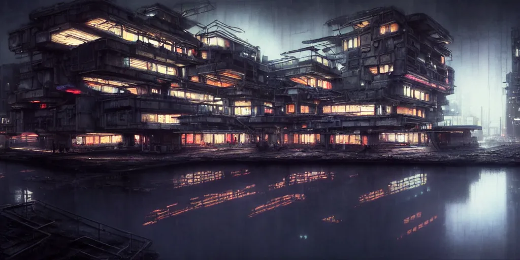 Prompt: concept art, octane render, a brooding, decrepit dystopian city, reflections, volumetric neon lighting, dramatic, white neon glow, 8 k, ultra - hd, insanely detailed and intricate, hypermaximalist, brutalist habitat 6 7, elegant, ornate, by gerald brom, by syd mead, akihiko yoshida, doug chiang, cinematic