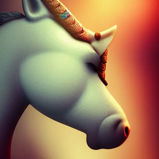 Prompt: unicorn, shallow depth of field, moody lighting, 8 k, artstation trending,