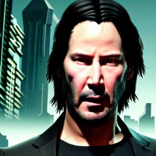 Image similar to Keanu Reeves facepalming over how bad Cyberpunk 2077 was