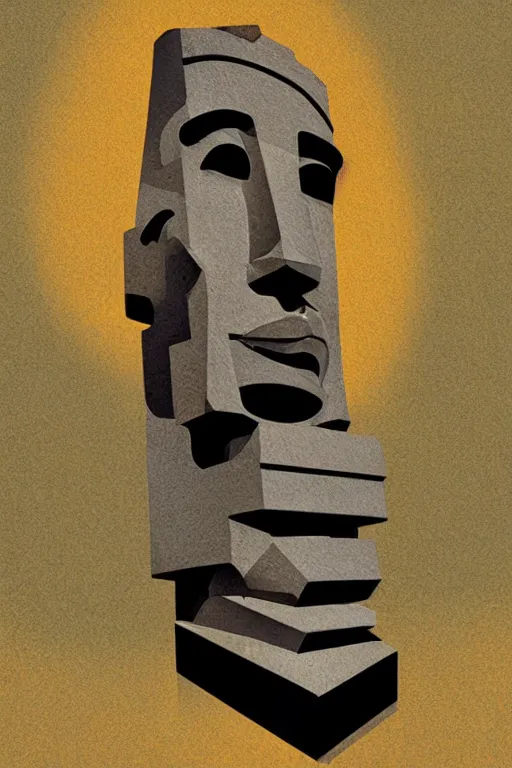 Image similar to cubist moai statue cutout digital illustration cartoon colorful beeple