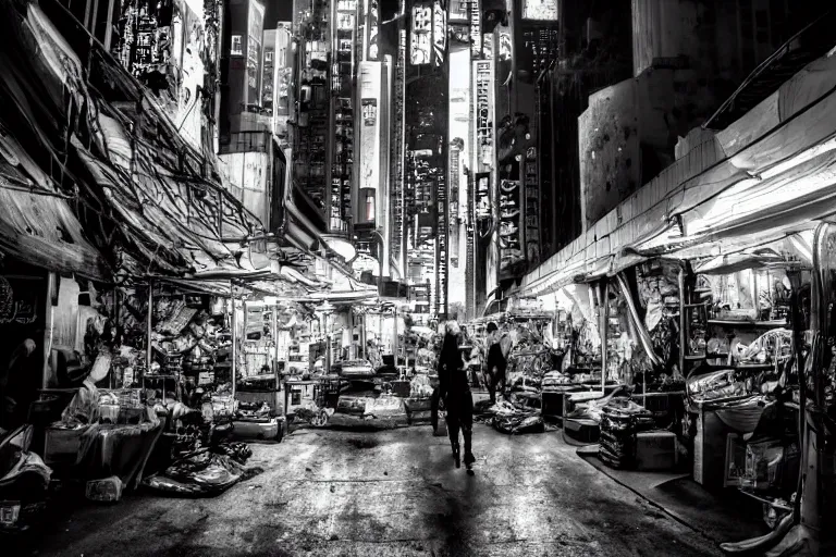 Image similar to an award winning photograph of a cyberpunk market by Liam wong and Lee Friedlander, masterpiece, wide angle, dof