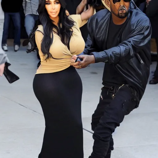 Prompt: kim kardashian throwing inappropriate objects at kanye west, associated press, paparazzi shots, close up, 4 k, realistic