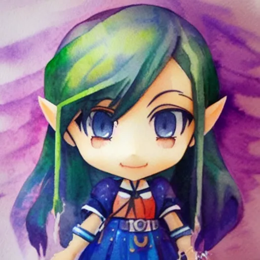 Prompt: beautiful water color portrait painting of face detailing cute girl in the style of nendoroid and Toon Zelda , anime style, close-up