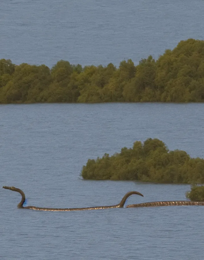 Image similar to an alleged photo of loch ness monster taken from very far away and zoomed in blurry hard to tell colorized