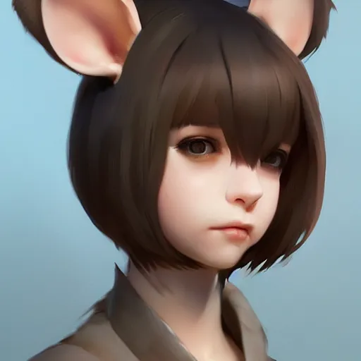 Image similar to character design portrait of an anthropomorphic furry rat girl with rat ears and a tail, 4 k, concept art, by wlop, ilya kuvshinov, artgerm, krenz cushart, pixiv.