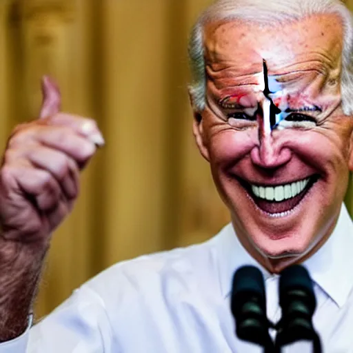 Image similar to a happy joe biden eating a hamburger made of marble