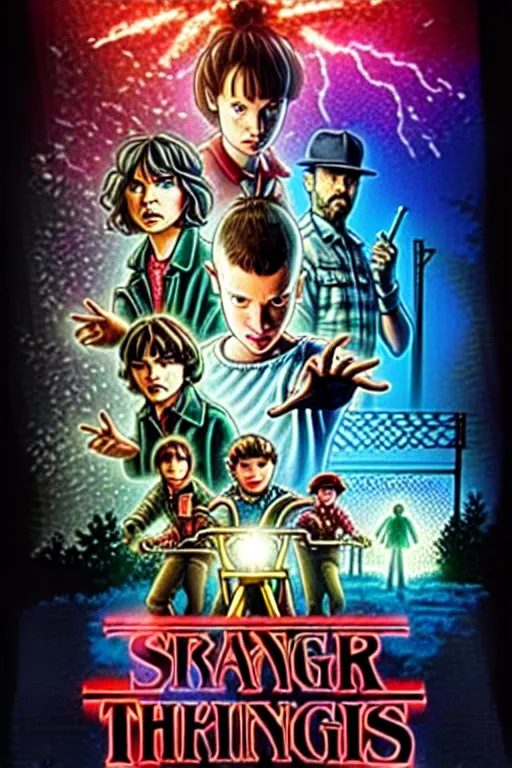 Image similar to animated version of Stranger Things poster by Matt Groening, cartoon, high resolution, hyper detailed, intricate, illustrated, dramatic lighting !n-9